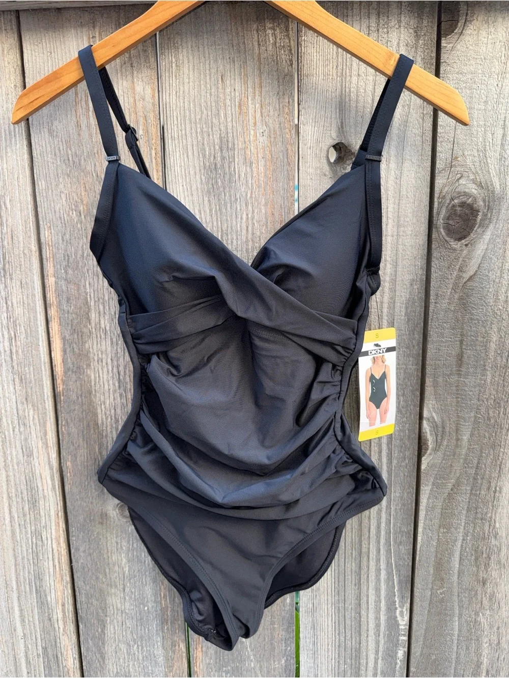 DKNY Twisted One-Piece Swimsuit Black Size Small - Picture 3 of 8